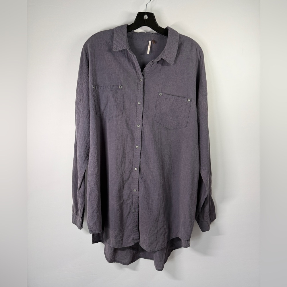 Free People‎ Crinkled Button-Down Tunic Shirt – Dark Mauve – Size S